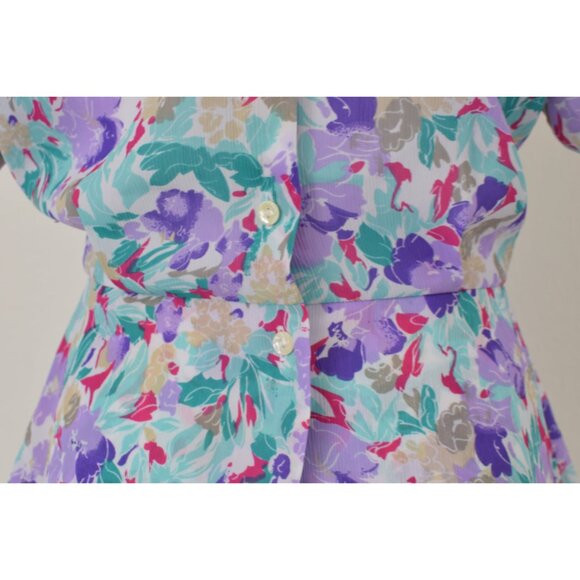 Vintage 80s Semi-Sheer Floral Polyester Peplum‎ blouse | size 8 - Picture 6 of 10